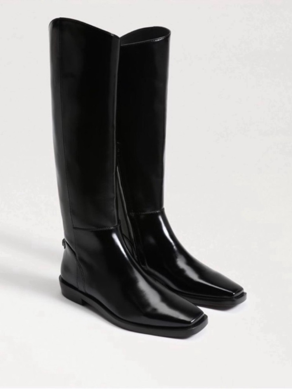 Sam Edelman Cesar Riding Boots Size 7.5 Black Shiny Square Toe Knee High Witchy
